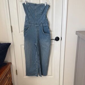 We The Free Blue Denim Corset-Style Overalls